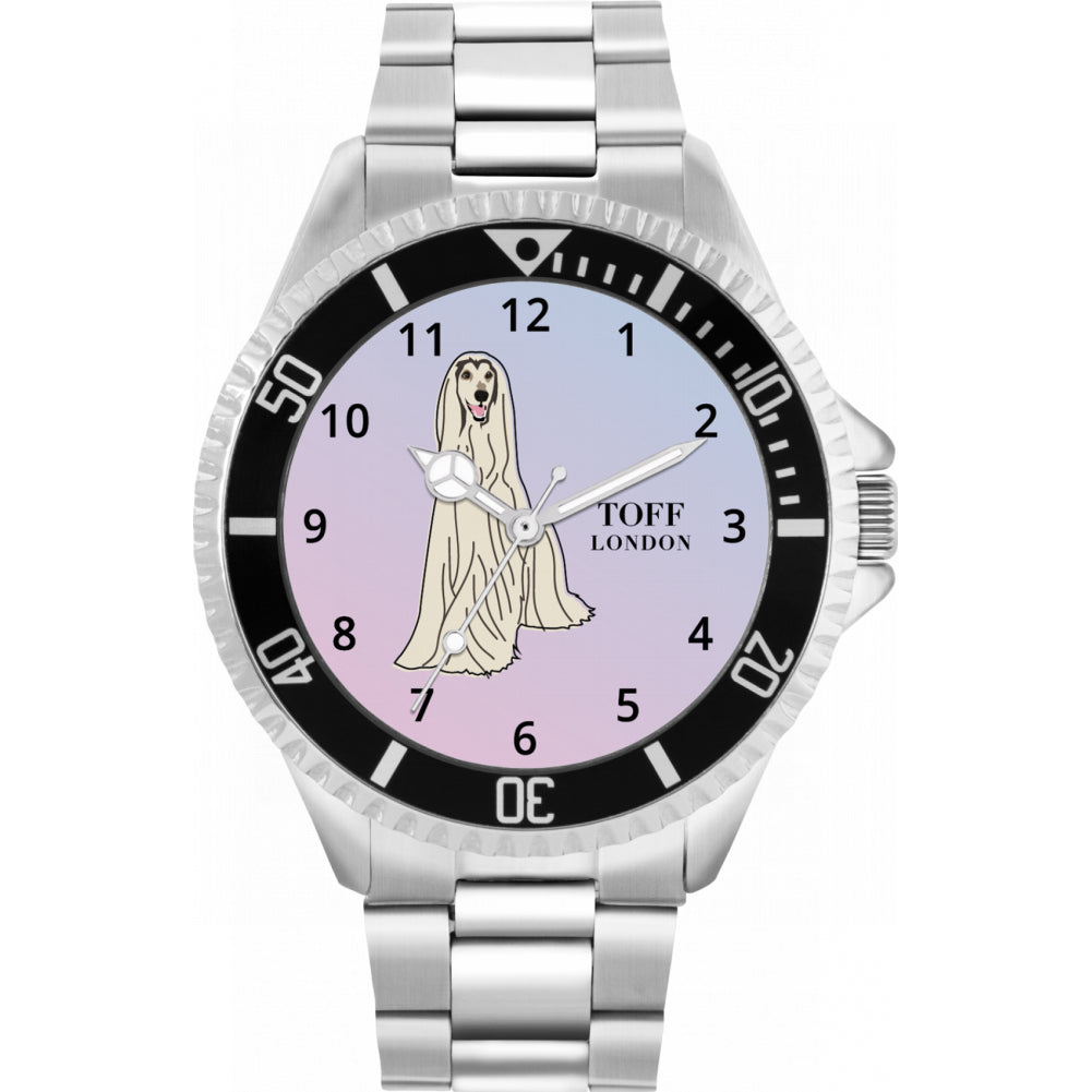 Mens White Afghan Hound Dog Watch