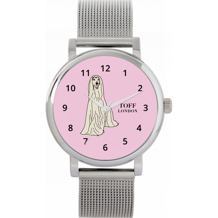 Ladies White Afghan Hound Dog Watch