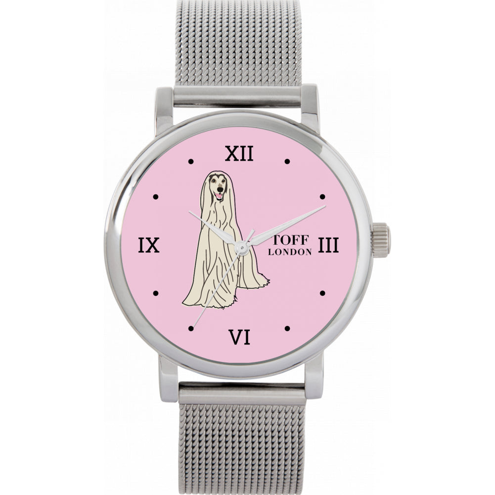 Ladies White Afghan Hound Dog Watch