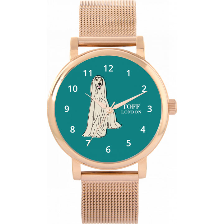 Ladies White Afghan Hound Dog Watch