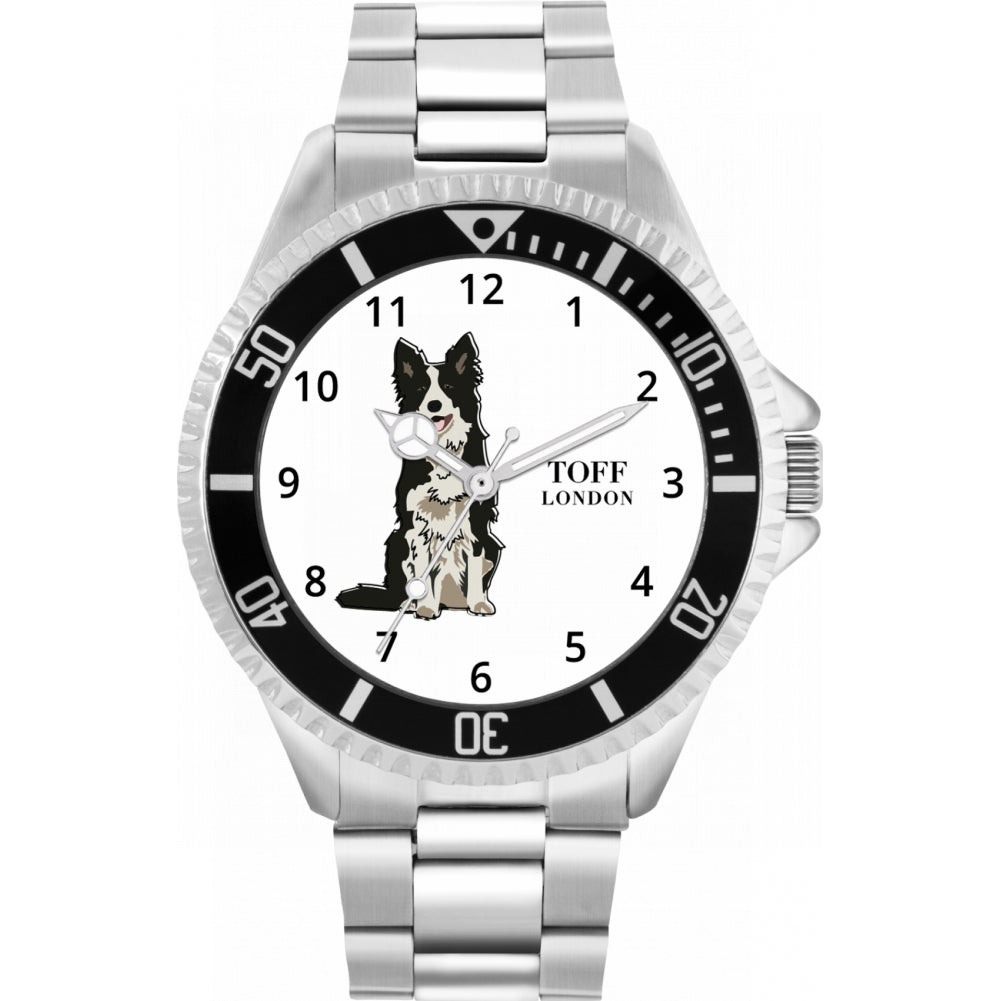 Mens Black And White Border Collie Dog Watch