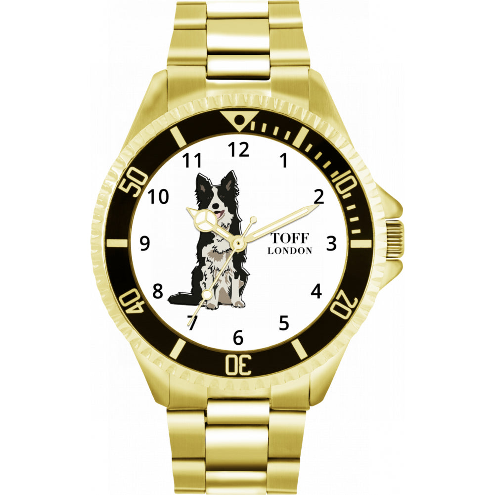 Mens Black And White Border Collie Dog Watch