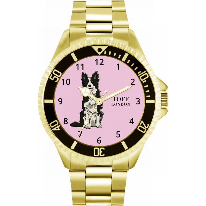 Mens Black And White Border Collie Dog Watch
