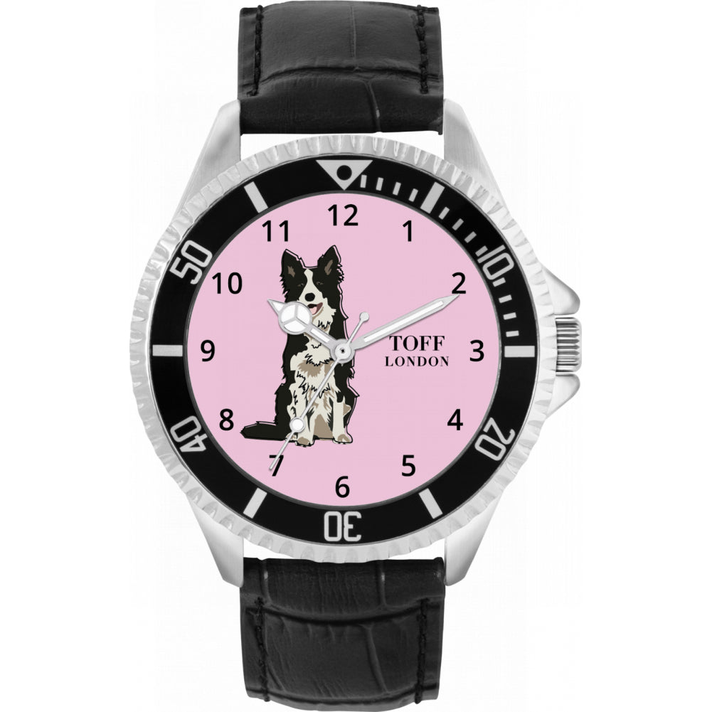 Mens Black And White Border Collie Dog Watch