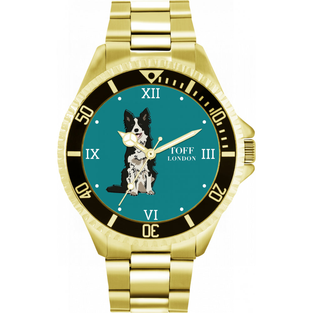 Mens Black And White Border Collie Dog Watch