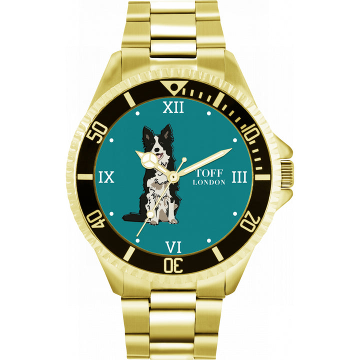 Mens Black And White Border Collie Dog Watch