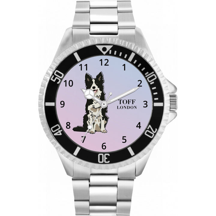 Mens Black And White Border Collie Dog Watch
