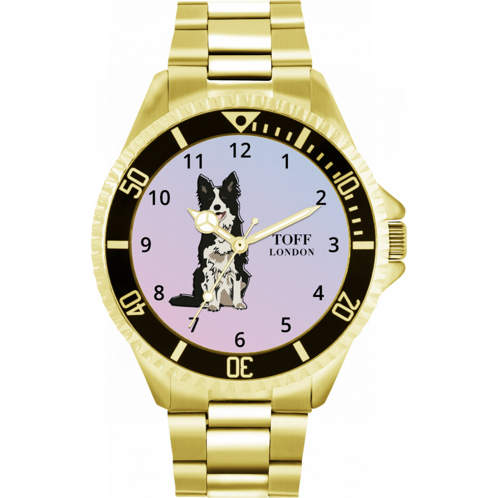 Mens Black And White Border Collie Dog Watch