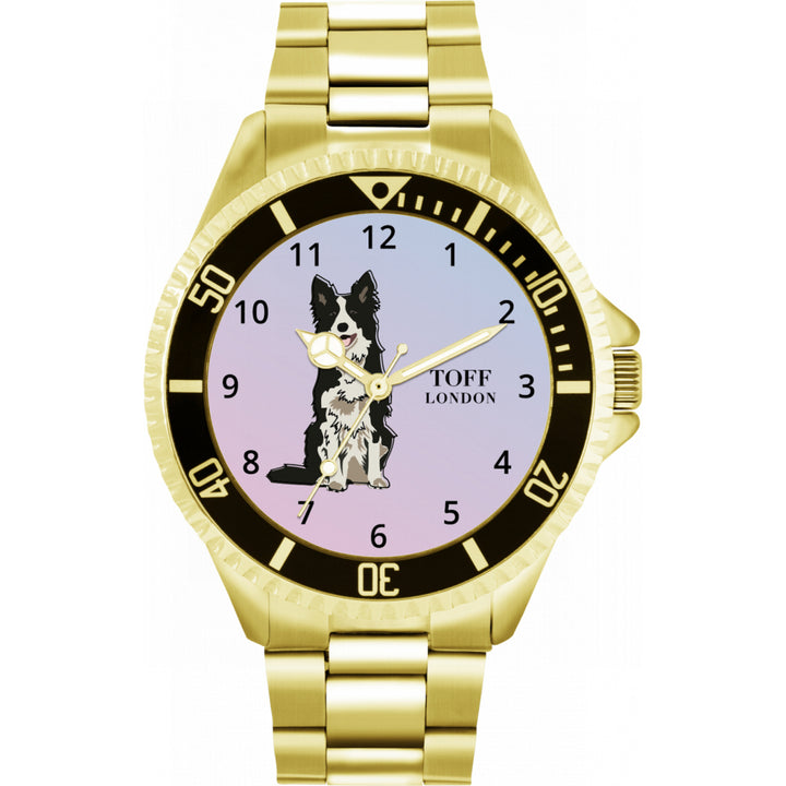 Mens Black And White Border Collie Dog Watch