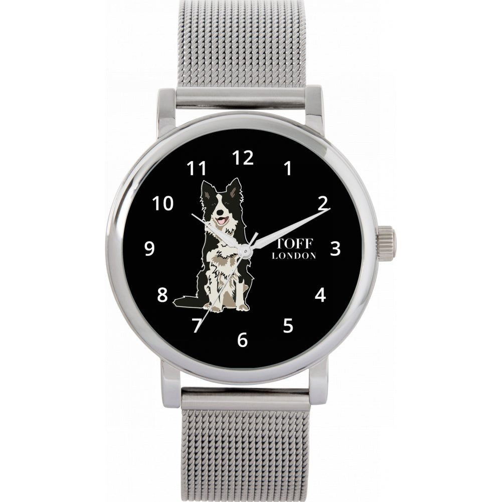 Ladies Black And White Border Collie Dog Watch