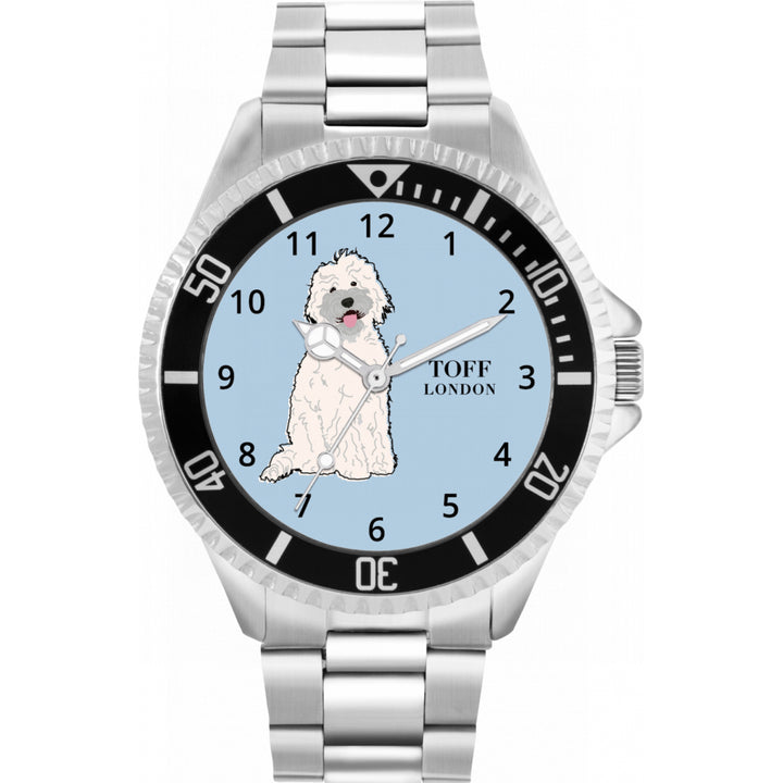 Mens White Labradoodle Dog Watch