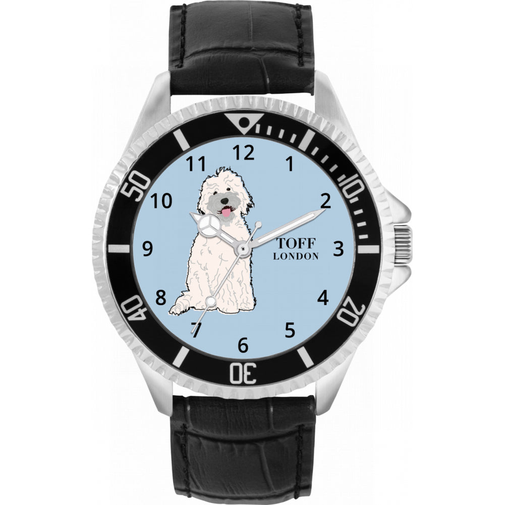 Mens White Labradoodle Dog Watch