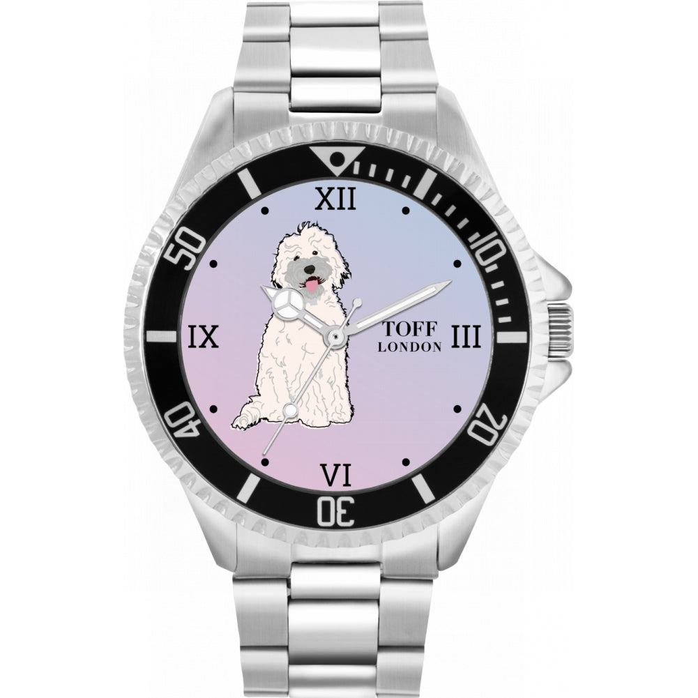 Mens White Labradoodle Dog Watch