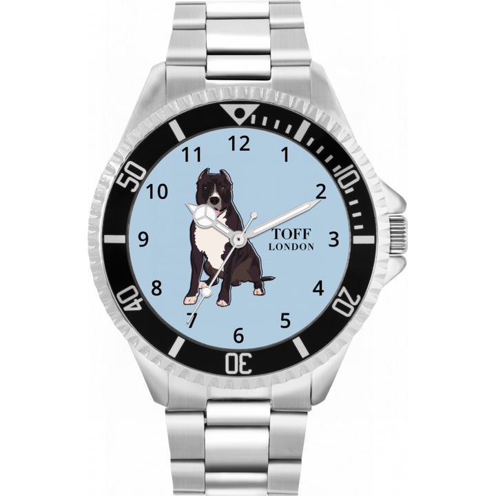 Mens Brown Staffordshire Bull Terrier Dog Watch