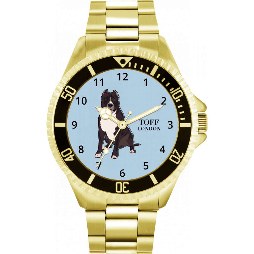 Mens Brown Staffordshire Bull Terrier Dog Watch