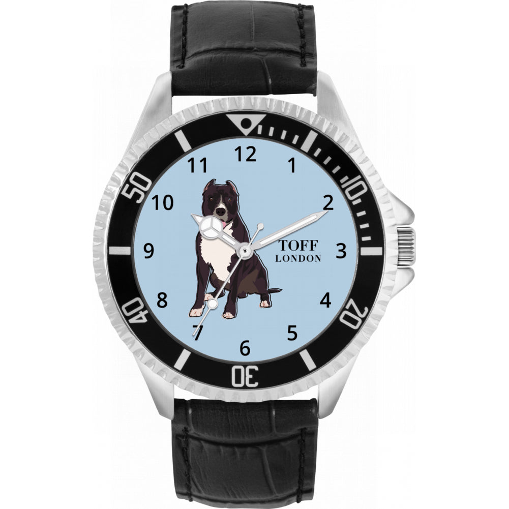 Mens Brown Staffordshire Bull Terrier Dog Watch