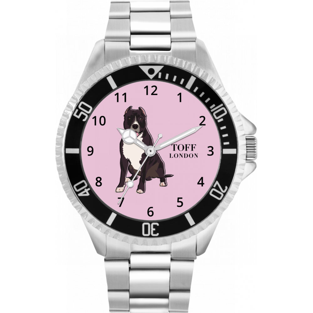 Mens Brown Staffordshire Bull Terrier Dog Watch