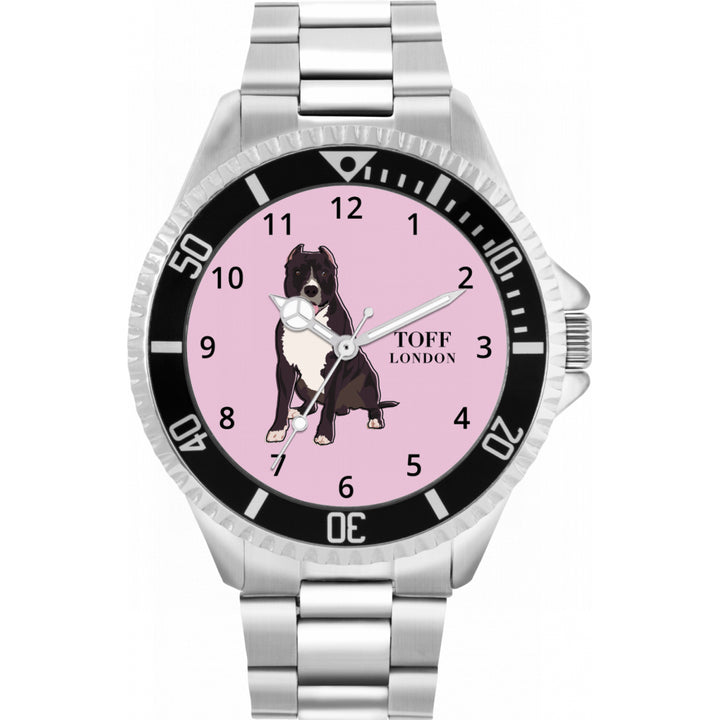 Mens Brown Staffordshire Bull Terrier Dog Watch