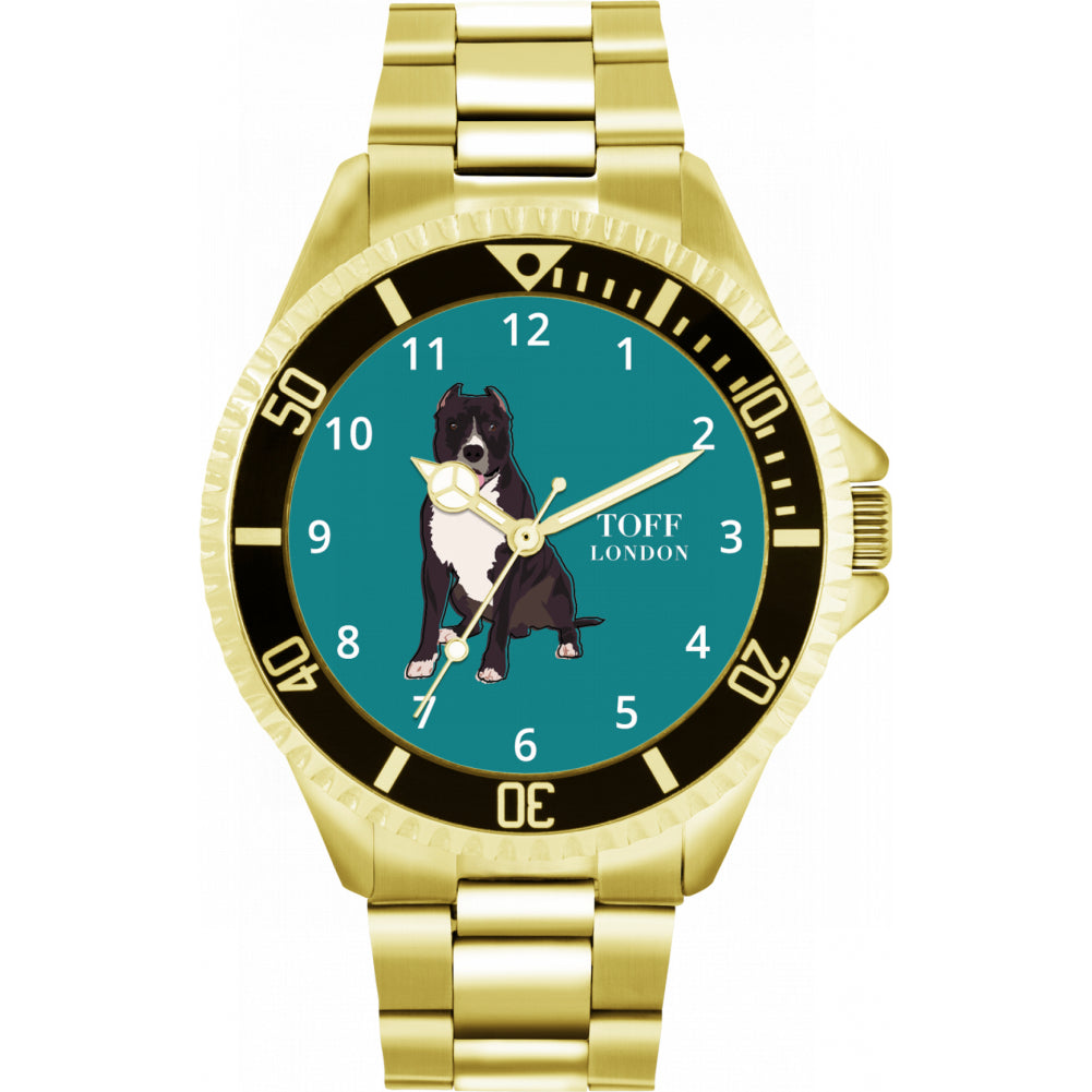 Mens Brown Staffordshire Bull Terrier Dog Watch