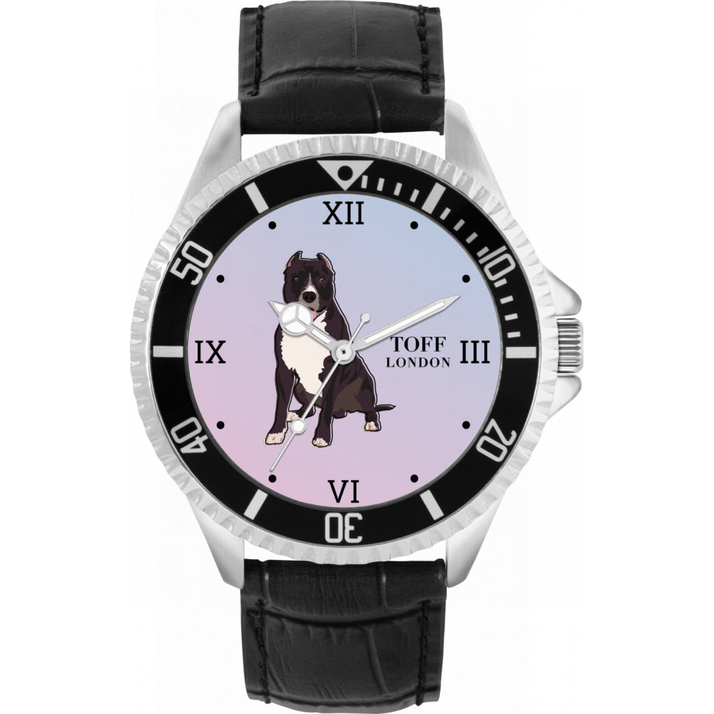 Mens Brown Staffordshire Bull Terrier Dog Watch
