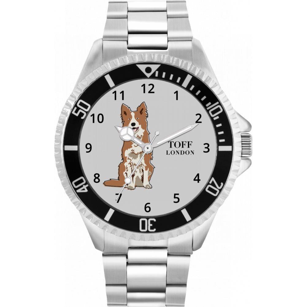 Mens Brown Border Collie Dog Watch