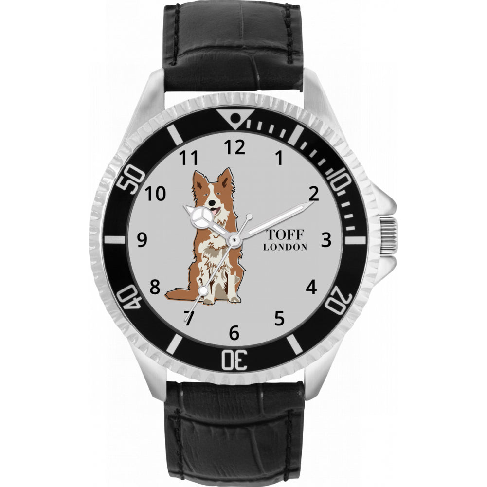 Mens Brown Border Collie Dog Watch