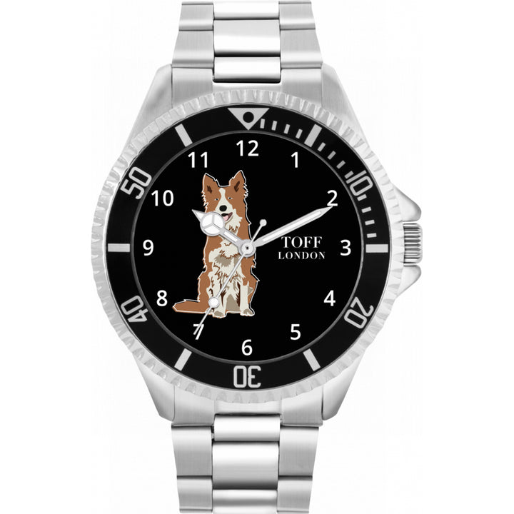 Mens Brown Border Collie Dog Watch