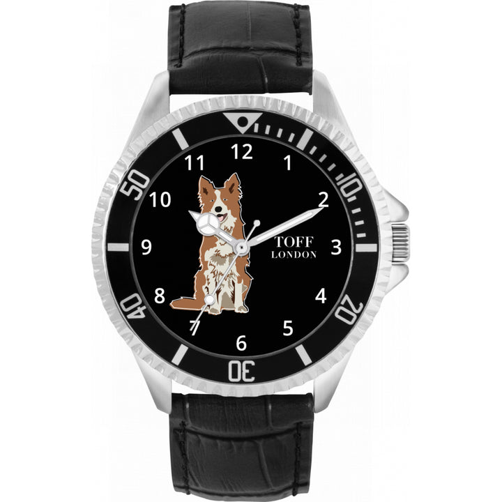Mens Brown Border Collie Dog Watch