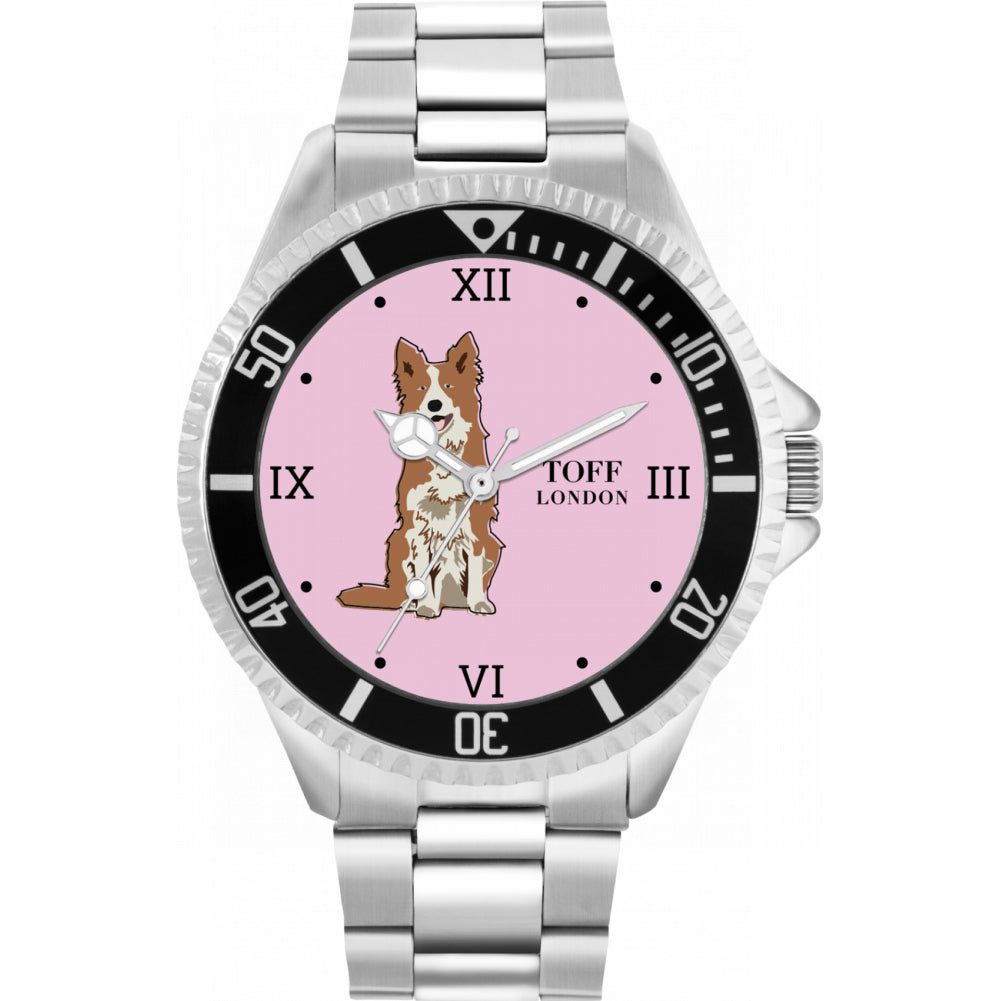 Mens Brown Border Collie Dog Watch
