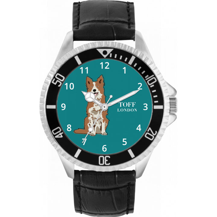 Mens Brown Border Collie Dog Watch