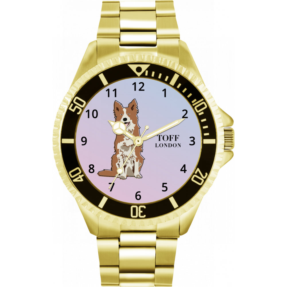 Mens Brown Border Collie Dog Watch