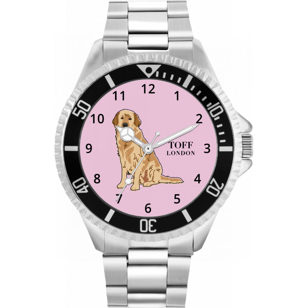 Mens Beige Golden Retriever Dog Watch