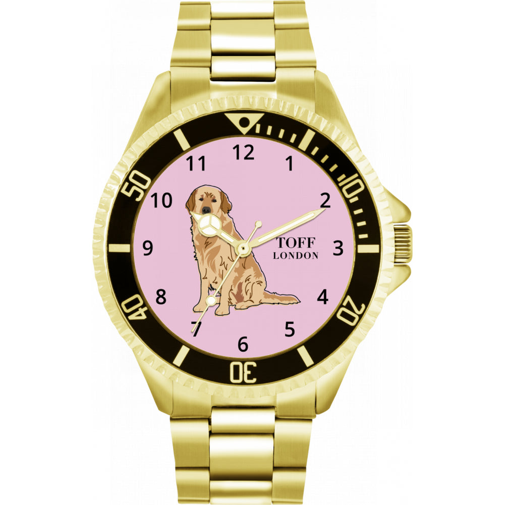 Mens Beige Golden Retriever Dog Watch