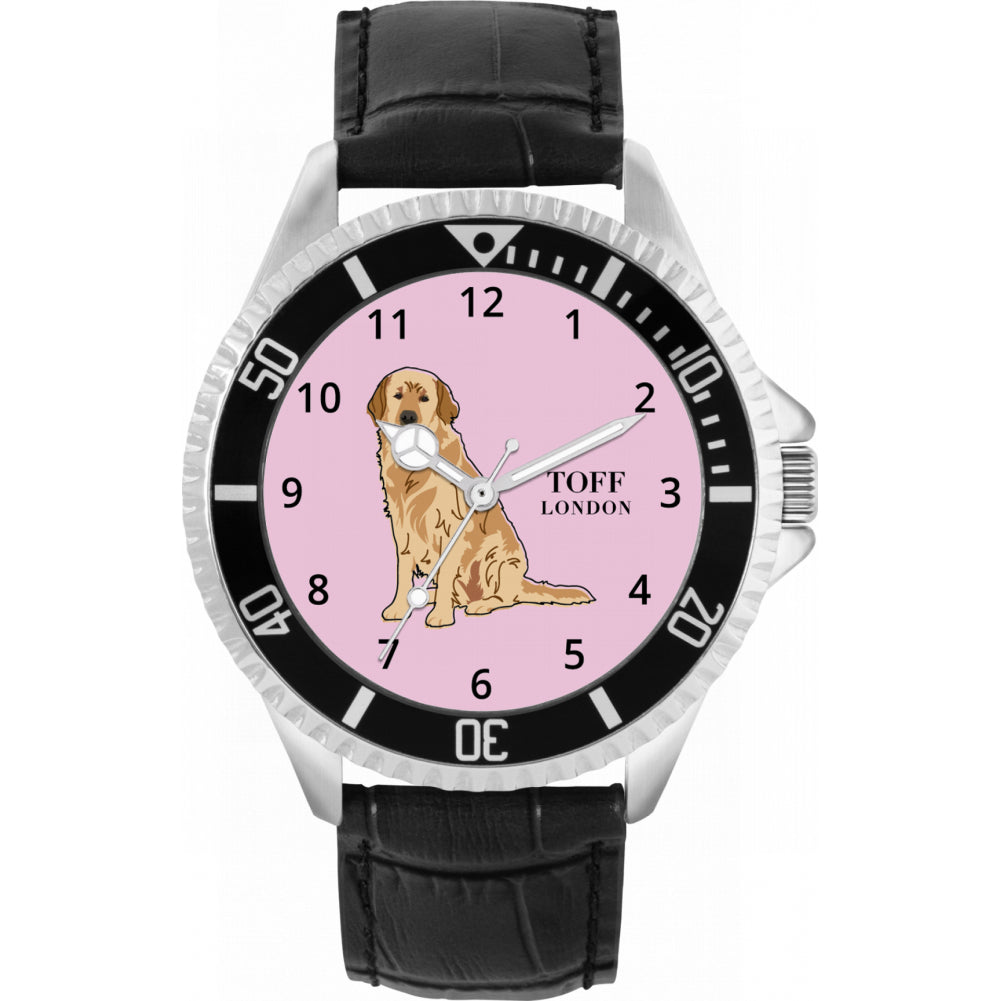 Mens Beige Golden Retriever Dog Watch
