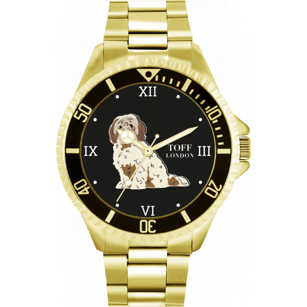 Mens Beige And Brown Cavachon Dog Watch