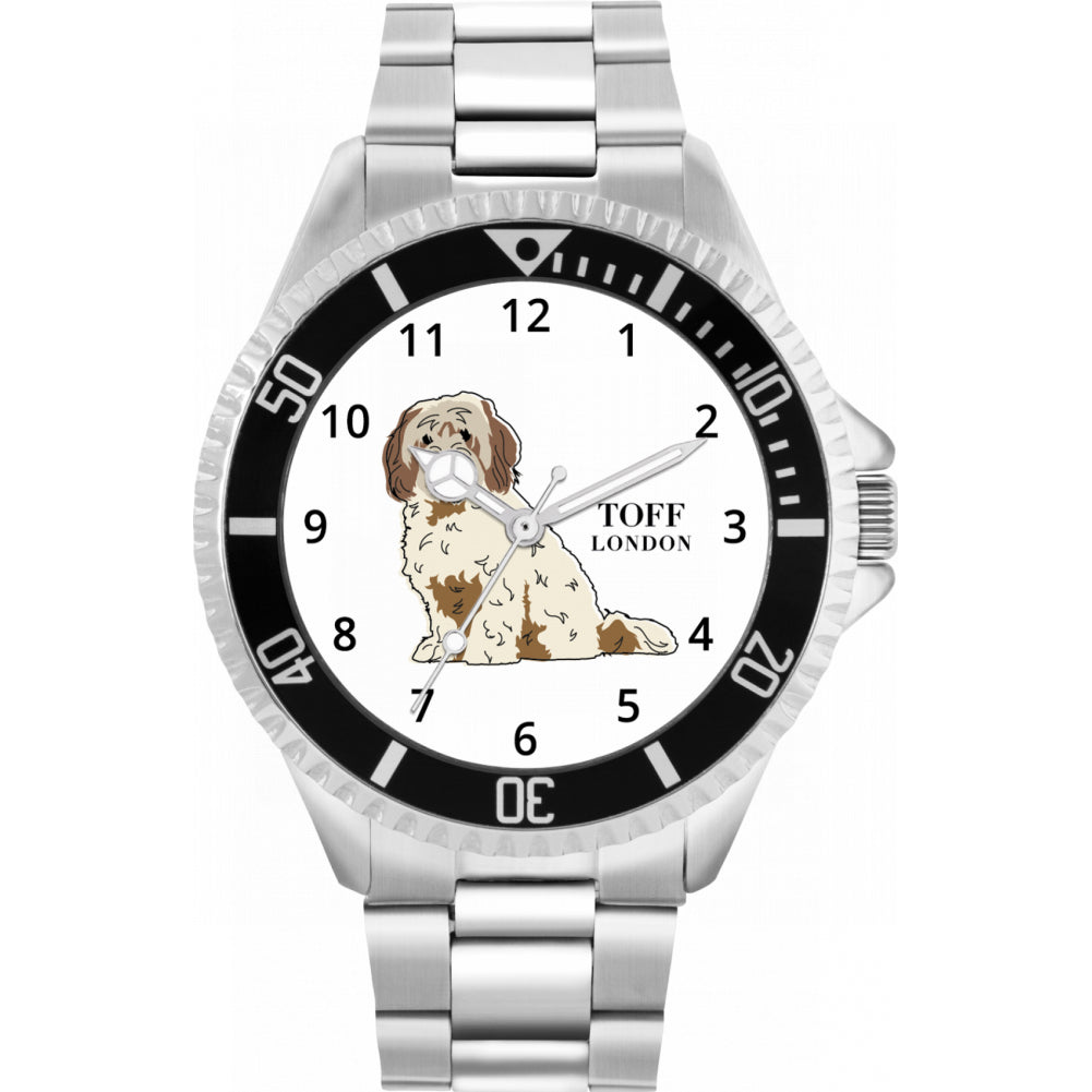 Mens Beige And Brown Cavachon Dog Watch