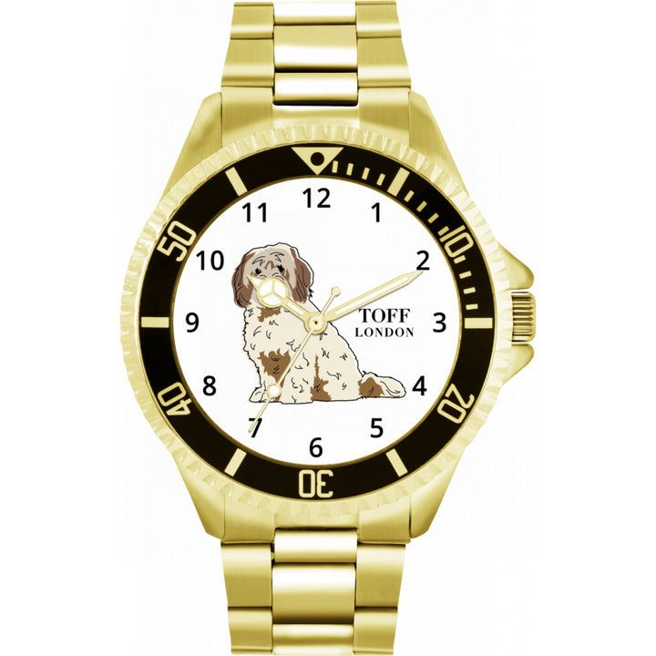 Mens Beige And Brown Cavachon Dog Watch