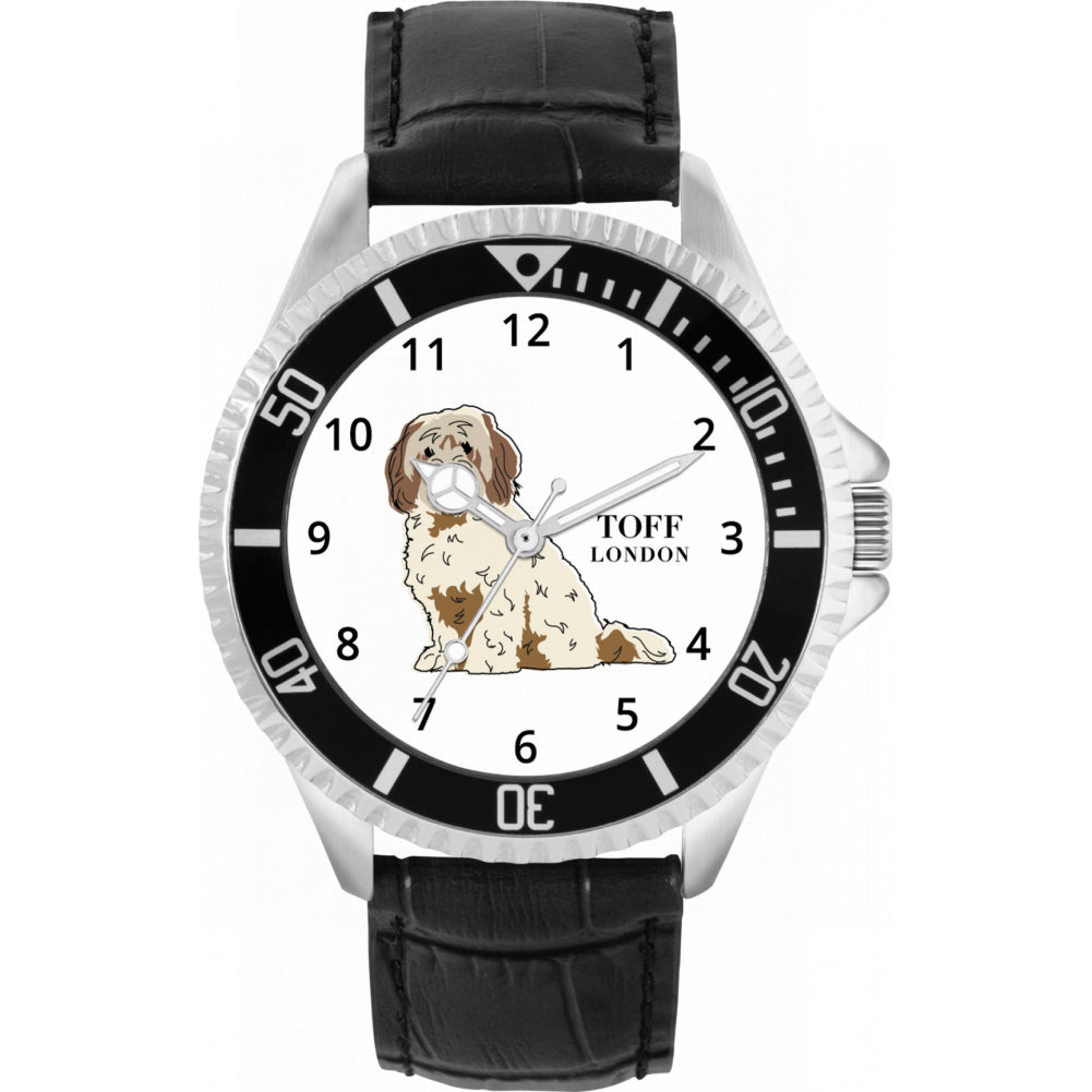 Mens Beige And Brown Cavachon Dog Watch
