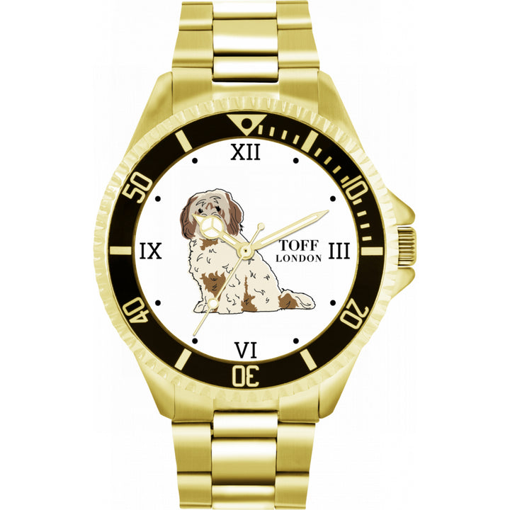 Mens Beige And Brown Cavachon Dog Watch
