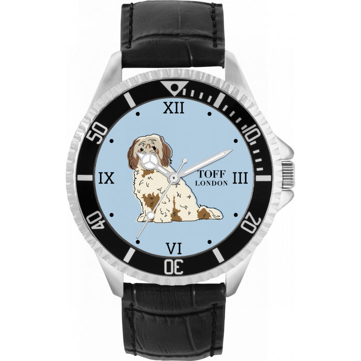 Mens Beige And Brown Cavachon Dog Watch