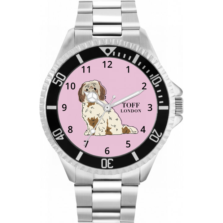 Mens Beige And Brown Cavachon Dog Watch