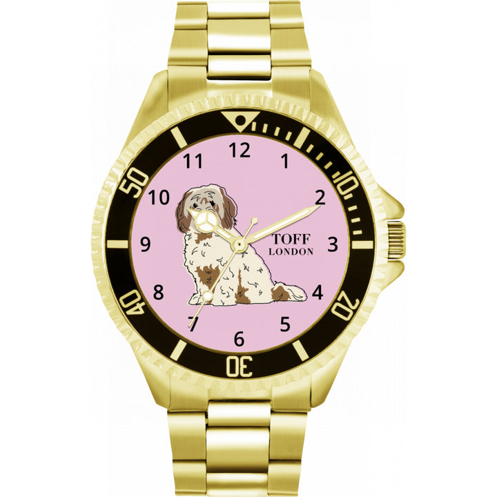 Mens Beige And Brown Cavachon Dog Watch