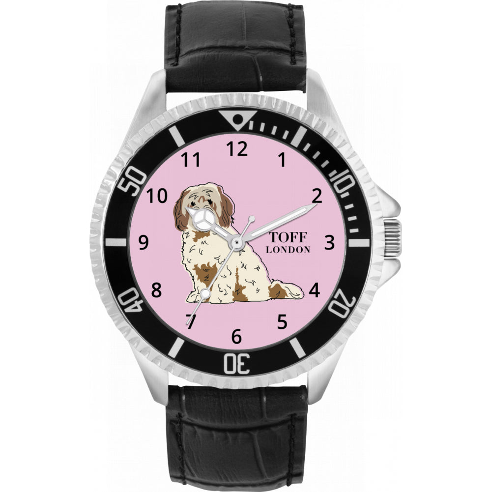Mens Beige And Brown Cavachon Dog Watch