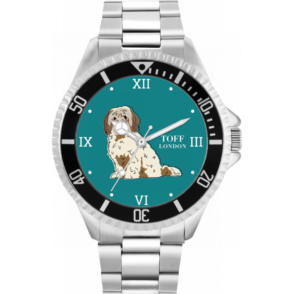 Mens Beige And Brown Cavachon Dog Watch
