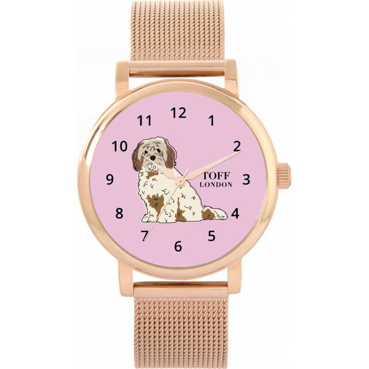 Ladies Beige And Brown Cavachon Dog Watch