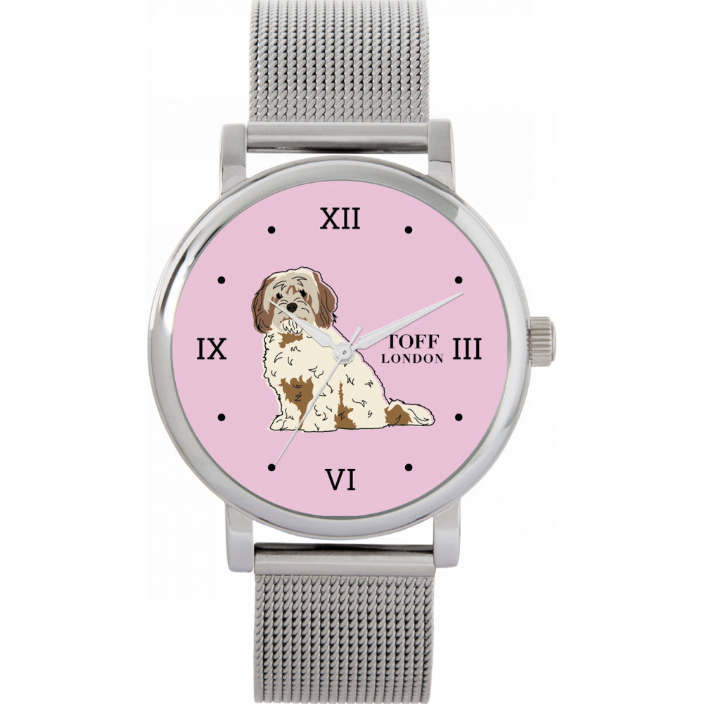 Ladies Beige And Brown Cavachon Dog Watch