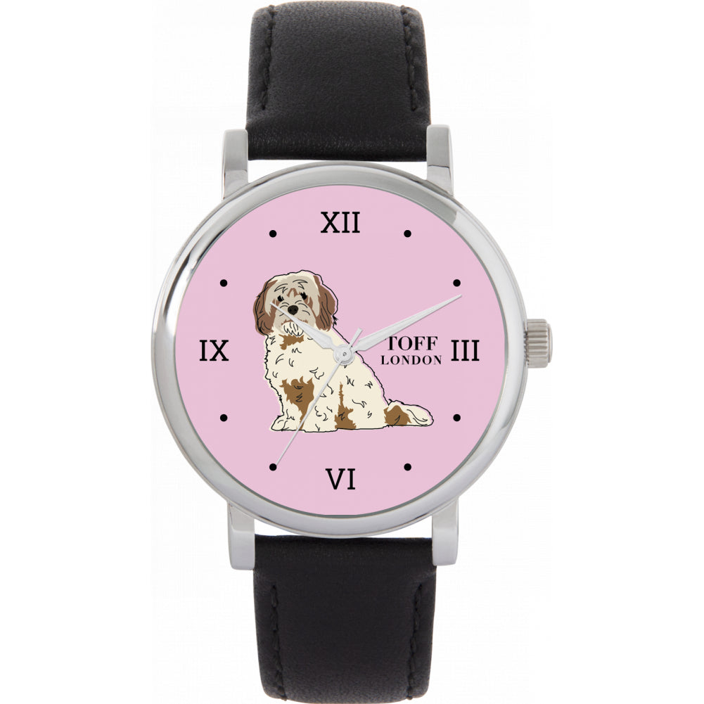 Ladies Beige And Brown Cavachon Dog Watch