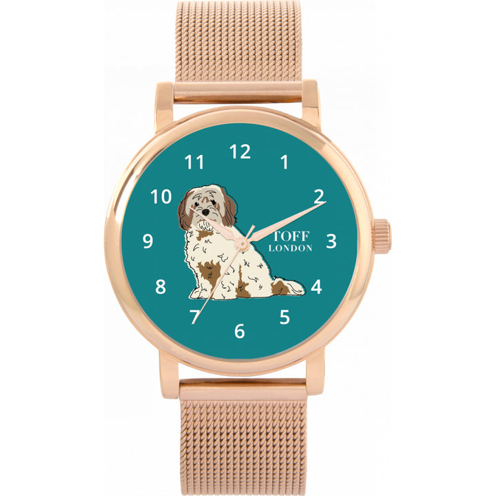 Ladies Beige And Brown Cavachon Dog Watch
