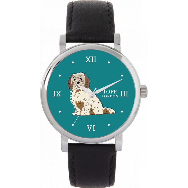 Ladies Beige And Brown Cavachon Dog Watch
