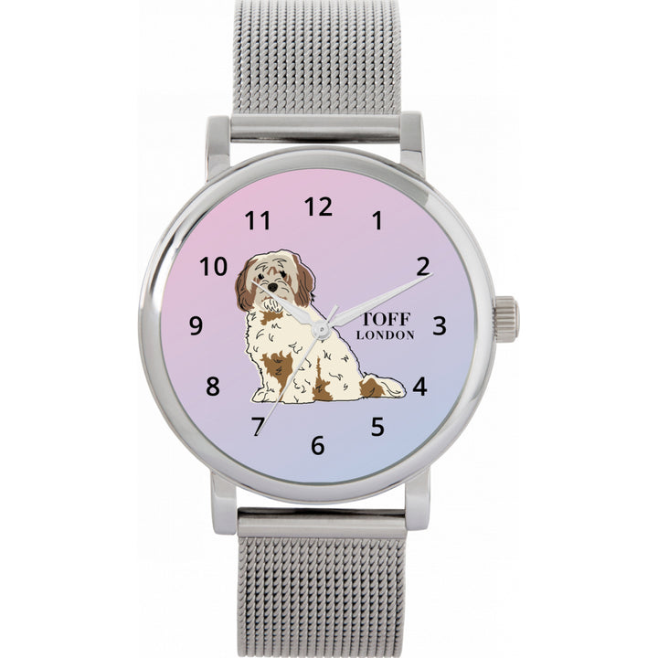 Ladies Beige And Brown Cavachon Dog Watch